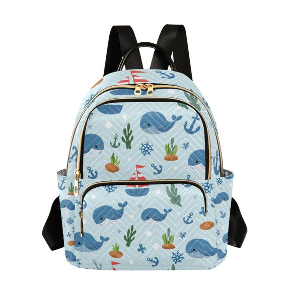 Blue Whale Sailor Pattern Fashion Backpack Quilted Lightweight Women Travel Daypack 14L