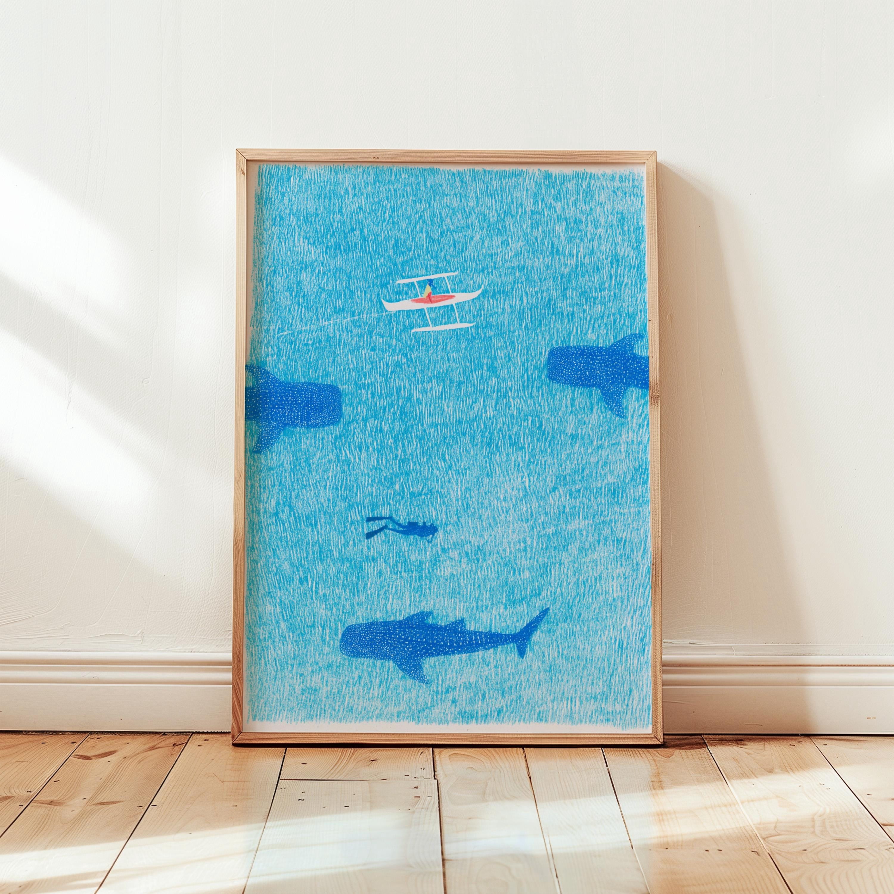 Shark Project Drawings Blue Whale Shark Poster, Ocean Print, Paper Wall Art , Poster Print ...