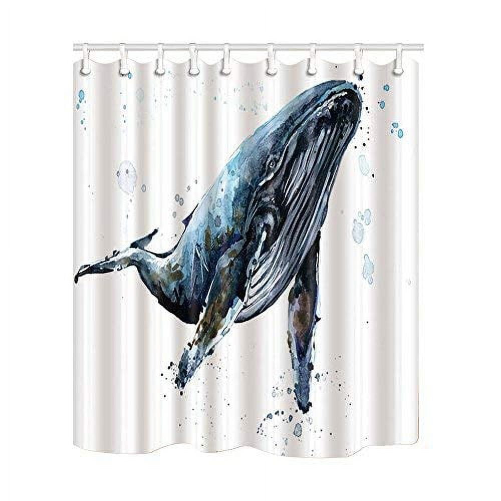 Blue Whale Shower Curtain Waterproof Fabric Curtain for Bathroom Ocean
