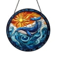 Blue Whale Stained Glass Round Suncatcher – Ocean Waves and Sun Window ...