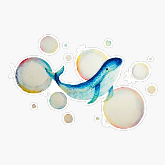 Blue Whale Surrounded by Bubbles Life Sticker