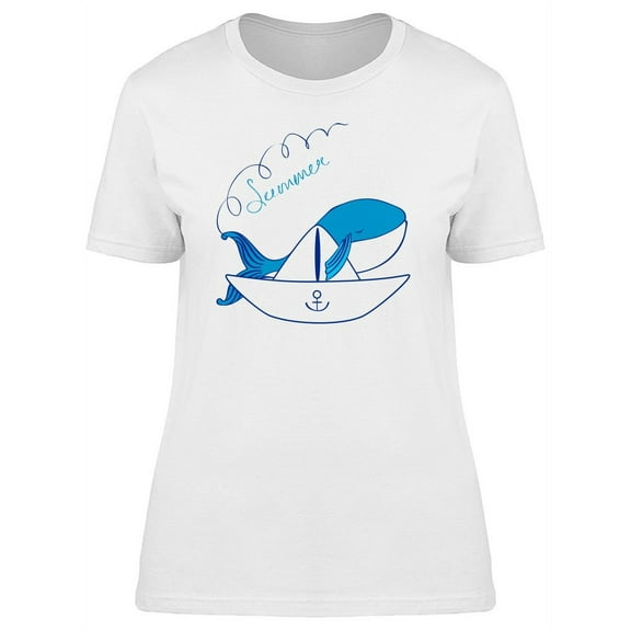 Blue Whale With A Paper Boat T-Shirt Women -Image by Shutterstock, Female XX-Large
