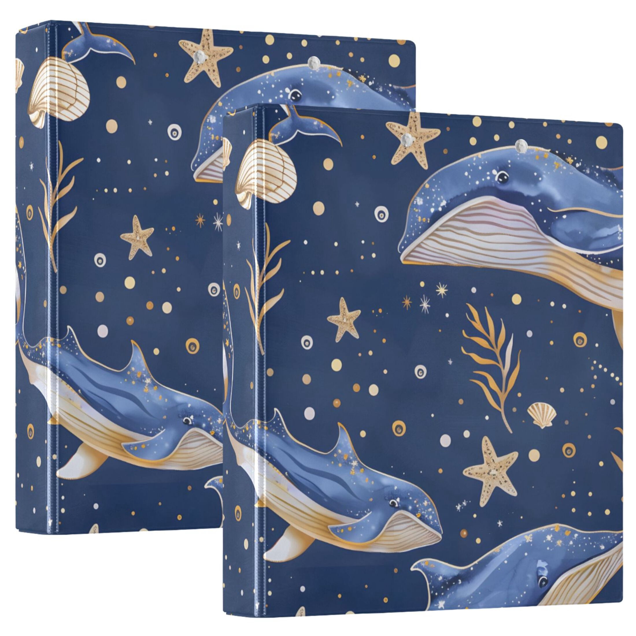 Blue Whales Star Seaweed 2 Pcs Hardcover 3 Ring Binder 1.5” Round Rings ...