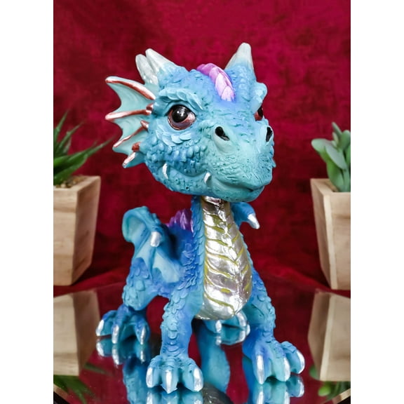 Blue Whimsical Wyrmling Dragon With Flutter Wings Decorative Bobblehead Figurine