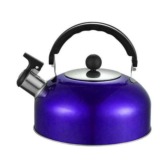 Blue Whistling Tea Kettle Stovetop, Stainless Steel Construction, Ergonomic Heat-Insulated Handle, Foldable Handle, For Induction Cooker, Halogen Stove, Wood Stove, 8.5In Height, 1.8Lb