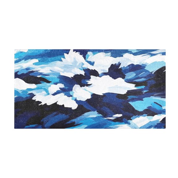 Blue White Abstract 39x20" Bath Mat Carpet, Absorbent and Non-Slip for Kitchen or Bathroom, Quick-Drying