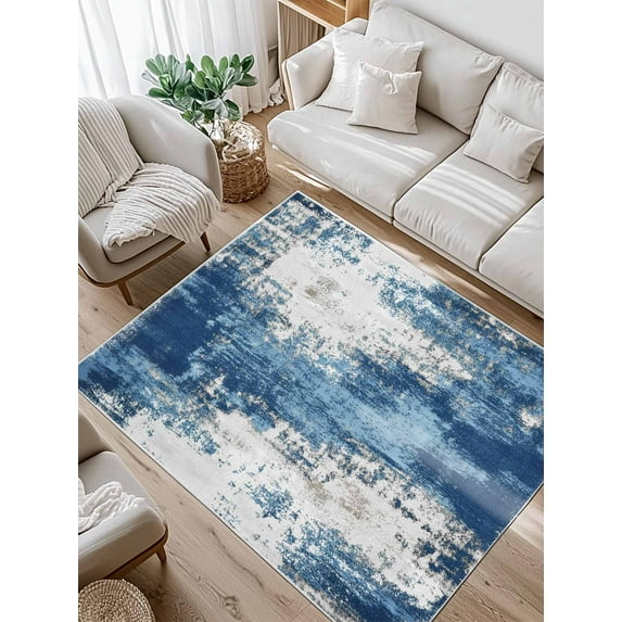 Blue White Abstract Art Area Rug for Bedroom 5x7 Ft Modern Painting Mottled Texture Super Soft fuzzy Throw Rug Non-Slip Fluffy Plush Indoor Floor Carpet for Living Room Nursery Home Decor