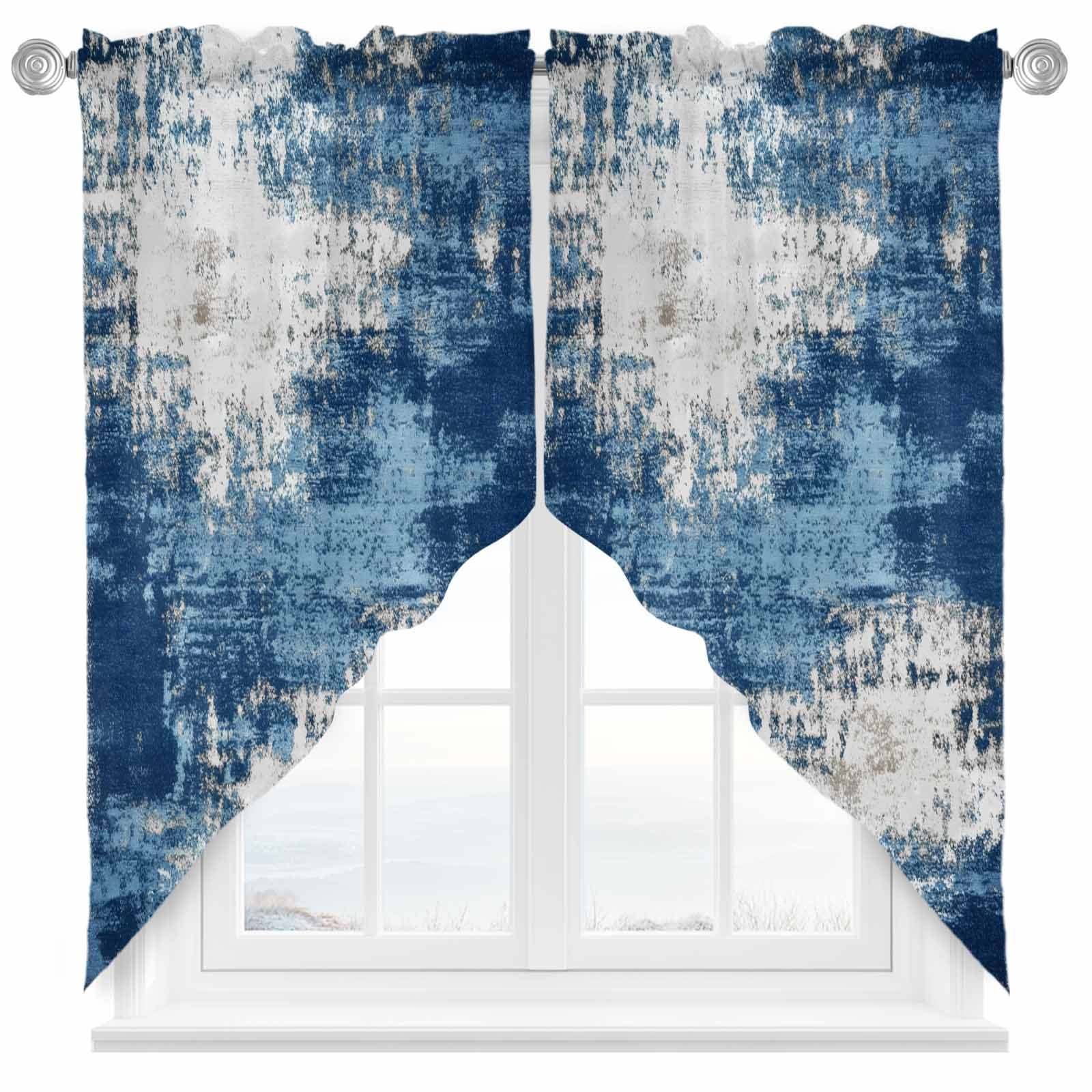 Blue White Abstract Art Swag Curtain Valance for Windows, Modern ...