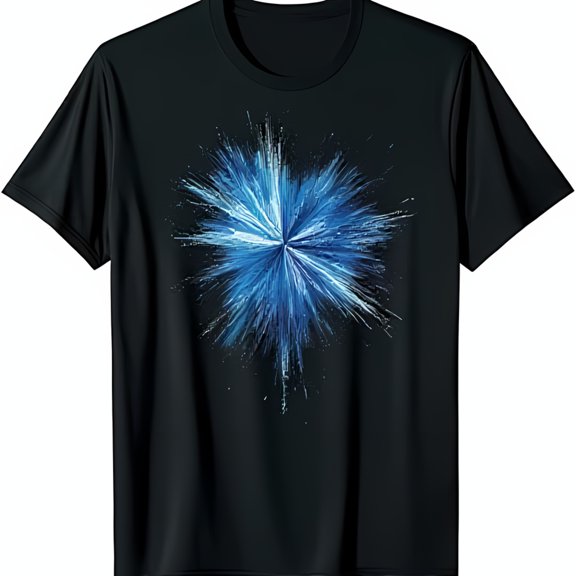 Blue & White Abstract Explosion Graphic Black T-Shirt for Everyday Style
