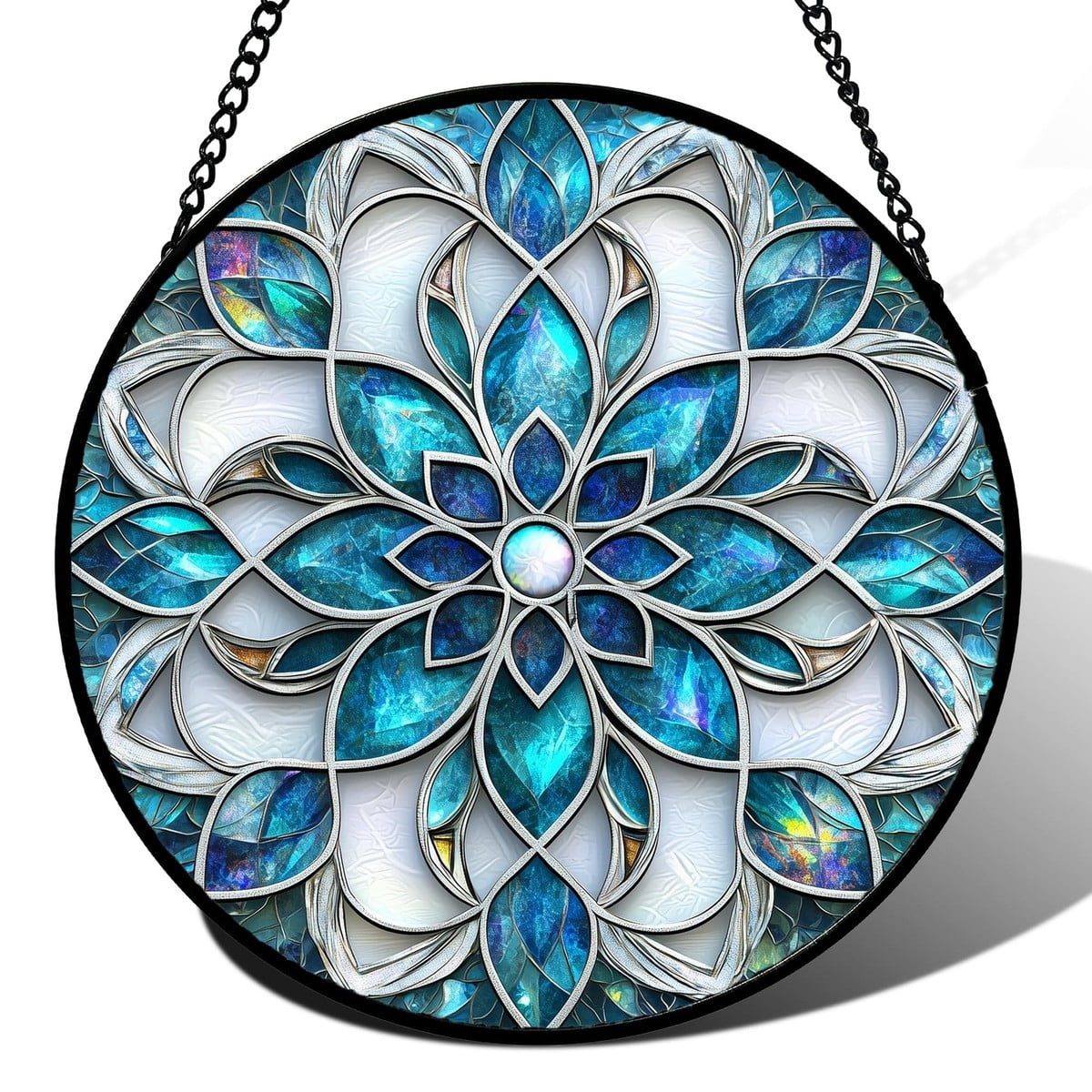 Blue White Abstract Flowers Stained Glass Window Hanging Door Terrace ...