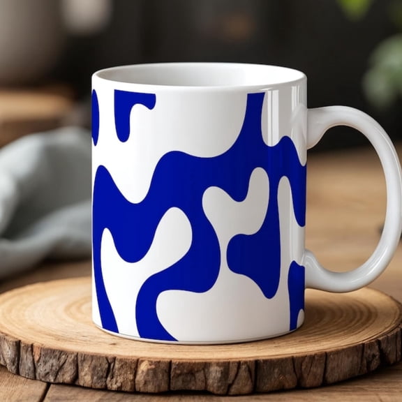 Blue White Abstract Mug oz Modern moue Coffee Cup Ceramic Tea Mug Minimalist Gift Coffee Lovers.