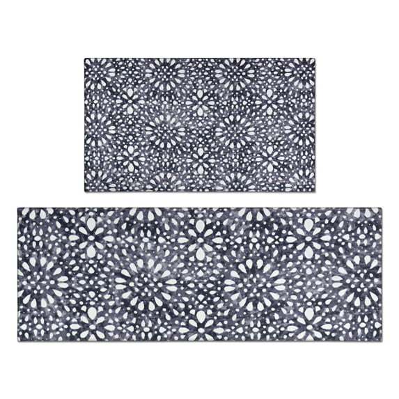 Blue and White Abstract Pattern Kitchen Rugs Sets Of 2,Anti Fatigue Kitchen Mat Rugs Non Slip Washable,Decorative Kitchen Floor Mats for Kitchen,Sink,Laundry,17"x30"+17"x47"