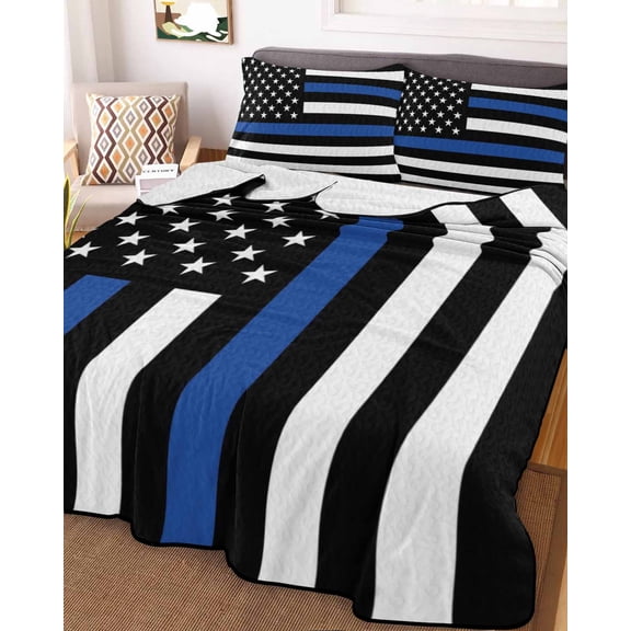Blue White American Flag Full Size Down Alternative Comforter, Lightweight Comforter Quilt Bedding Set with Pillow Shams USA Flag Vintage Stars All Seasons Bed Comforter Duvet Insert 78"x90"