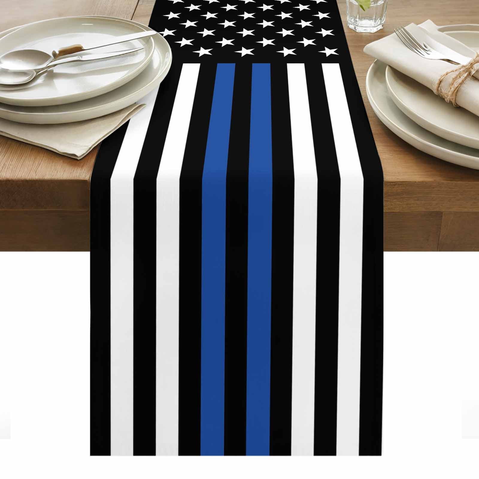 Blue White American Flag Table Runner - 90 Inch Long, Kitchen Dining ...