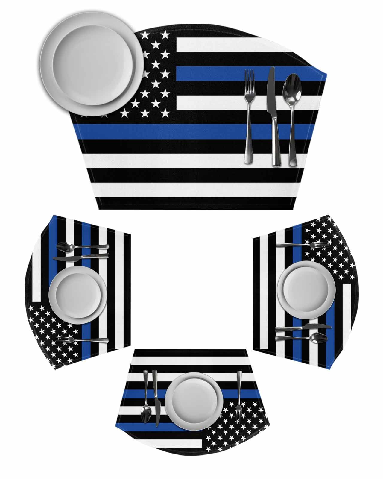 Blue White American Flag Wedge Shaped Placemats Set of 2, Cotton Linen ...