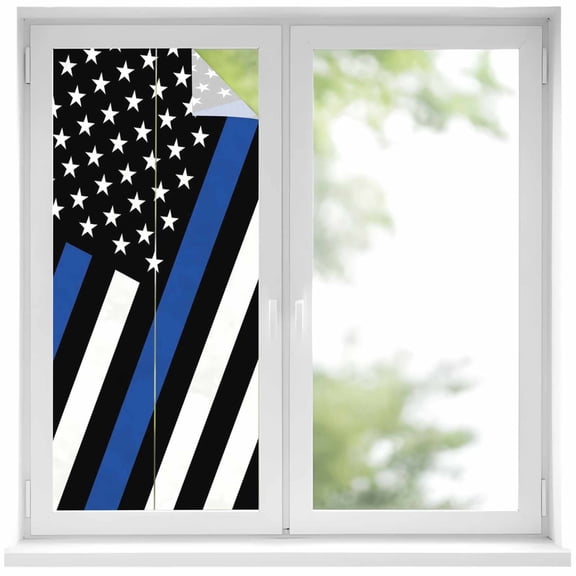 Blue White American Flag Window Privacy Film, USA Flag Vintage Stars Static Cling UV Sun Blocking Heat Control Window Tint Day and Night, Non-Adhesive One Way Windows Privacy Cover 17.7''x39.3''