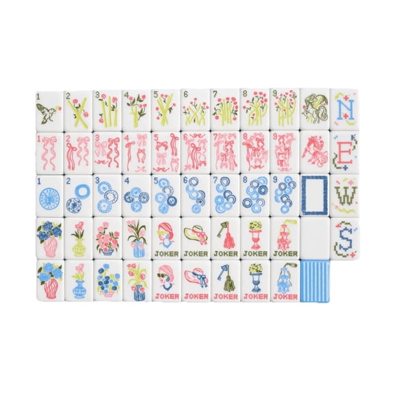Blue and White American Mahjong Set, 160 Large Acrylic Tiles with Floral, Bow and Fashion Designs, 1.26-Inch Mah Jongg Tiles Only, Holiday Gift for Women