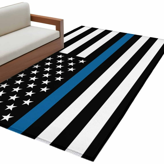 Blue White American Police Flag 3'x5' Washable Rug, Honoring Law ...