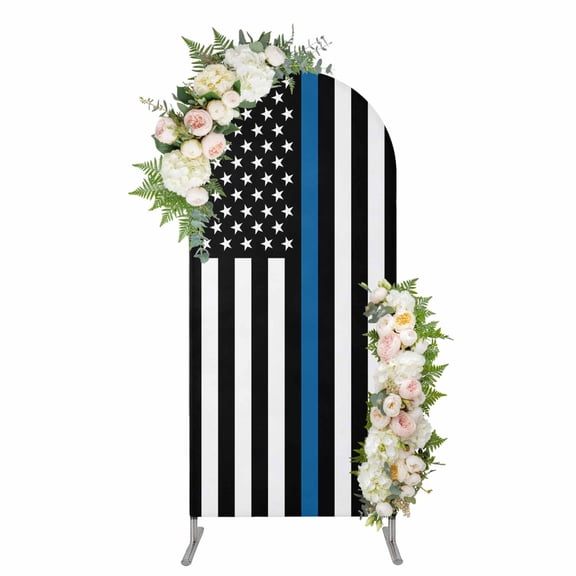 Blue White American Police Flag Arch Backdrop Cover 4FT, Honoring Law Enforcement Officers Spandex Fitted Stretchy Arch Stand Covers, Round Top Chiara Backdrop Cover for Wedding Party Birthday