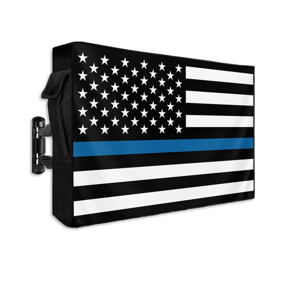 Blue White American Police Flag Outdoor TV Cover 30-32 Inch Weatherproof, Enforcement Officers Outdoor TV Covers, Waterproof TV Covers for Outside TV