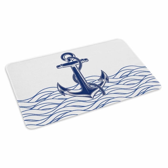 Blue White Anchor Doormat Nautical Navy Blue Ocean Waves Anchor Non Slip Low Profile Rubber Door Mat Washable Absorbent Indoor Front Door Mat Entryway Rug Entrance Carpet 24x36 Inch