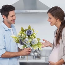 Blue & White Artificial Peony Bouquet-4 Pack Fake Flowers with Stems 11.8" Tall Cloth Peonies for Home Decor,Weddings,Office 7.8" Flower Heads Vase Centerpiece Arrangement