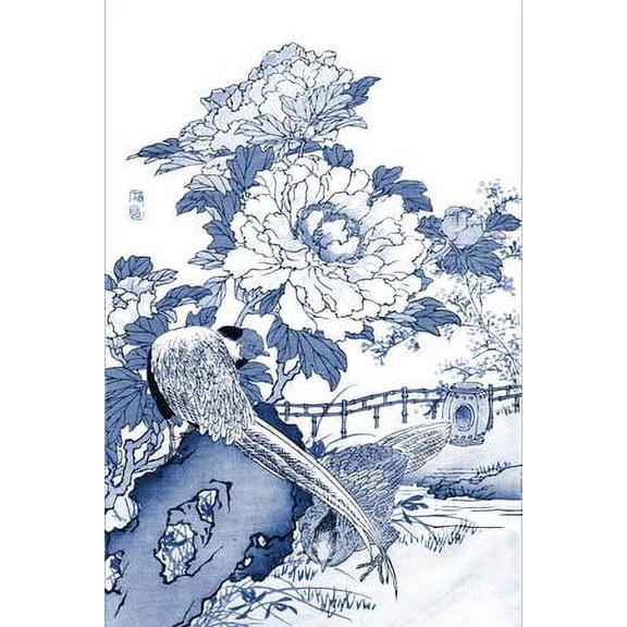 Blue  White Asian Garden II, Animals Botanical Scenic Unframed Art Print Wall Art by Vision Studio Sold by Art.Com