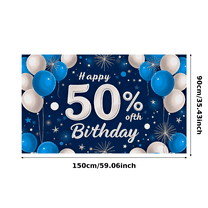 Blue White Balloon Themed 50th Birthday Banner Backdrop Decorations Party Supplies Photography Props for Birthday Parties Celebrations Photo Shoots Events