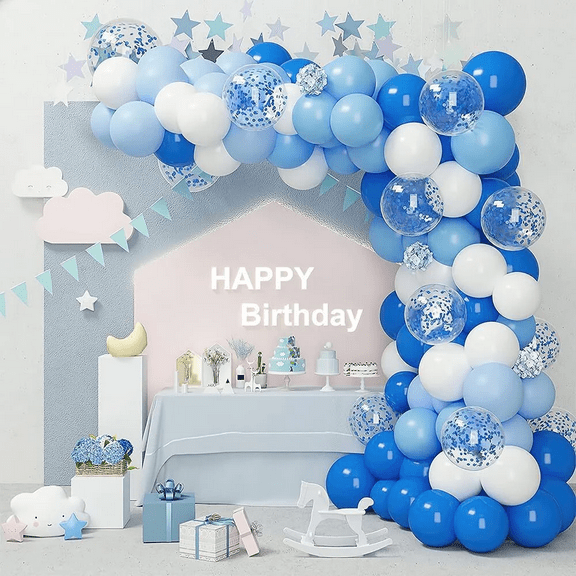 Blue and White Balloons Garland Arch Kit, Blue and White Confetti Latex Balloons,Balloon Arch Kit for Graduation New Year Birthday Party Decorations,Baby Shower Decorations(5 10 12 18inch)