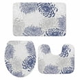 thumbnail image 1 of Blue White Bath Mat 3 Piece Bathroom Rug Set, Abstract Grey Chrysanthemum Flower Floral Non Slip Bath Rug Contour Mat and Toilet Lid Cover, Absorbent Shower Mats Soft Bath Rugs and Mats Sets, 1 of 8