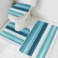 thumbnail image 1 of Blue White Bathroom Rugs Set Gradient Stripe Abstract Lines Texture Modern Non Slip Absorbent Soft Bath Mats 3 Piece Set with Bathroom Rug, U-Shaped Floor Mat, Toilet Seat Cover Small Size, 1 of 9