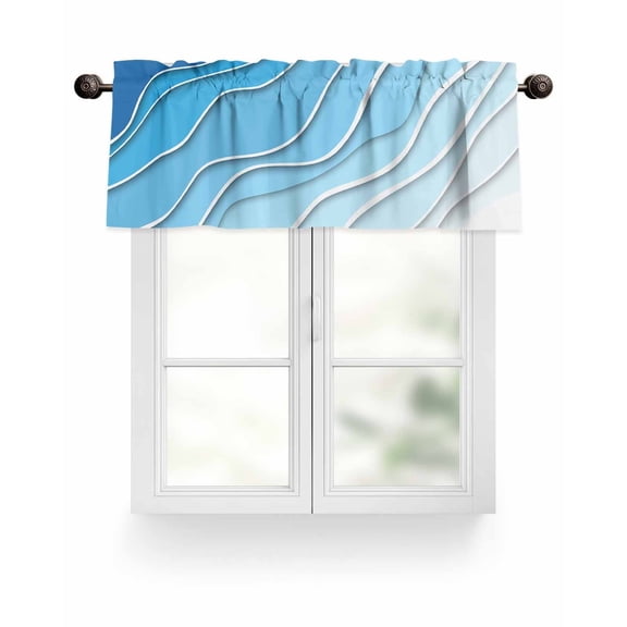Blue White Beach Coastal Kitchen Valances for Windows Abstract Geometric Ocean Waves Valance Curtains&nbsp; for Kitchen /Living Room/Bedroom/ Bathroom Decor, 54"x18 " ,Rod Pocket 1 Panel,