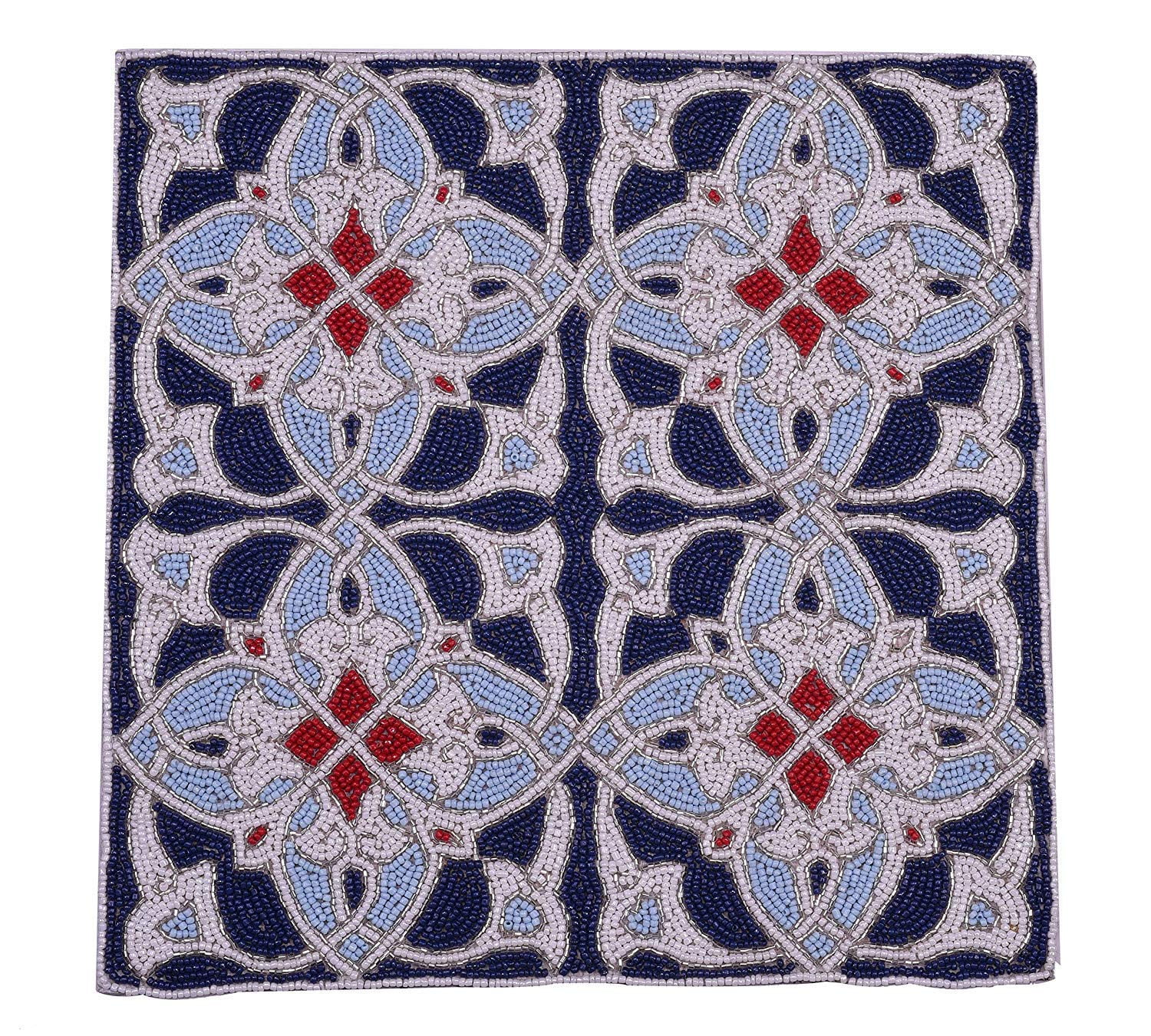Blue White Beaded Placemats Set of 2 for Dining Coffee Table Scratch