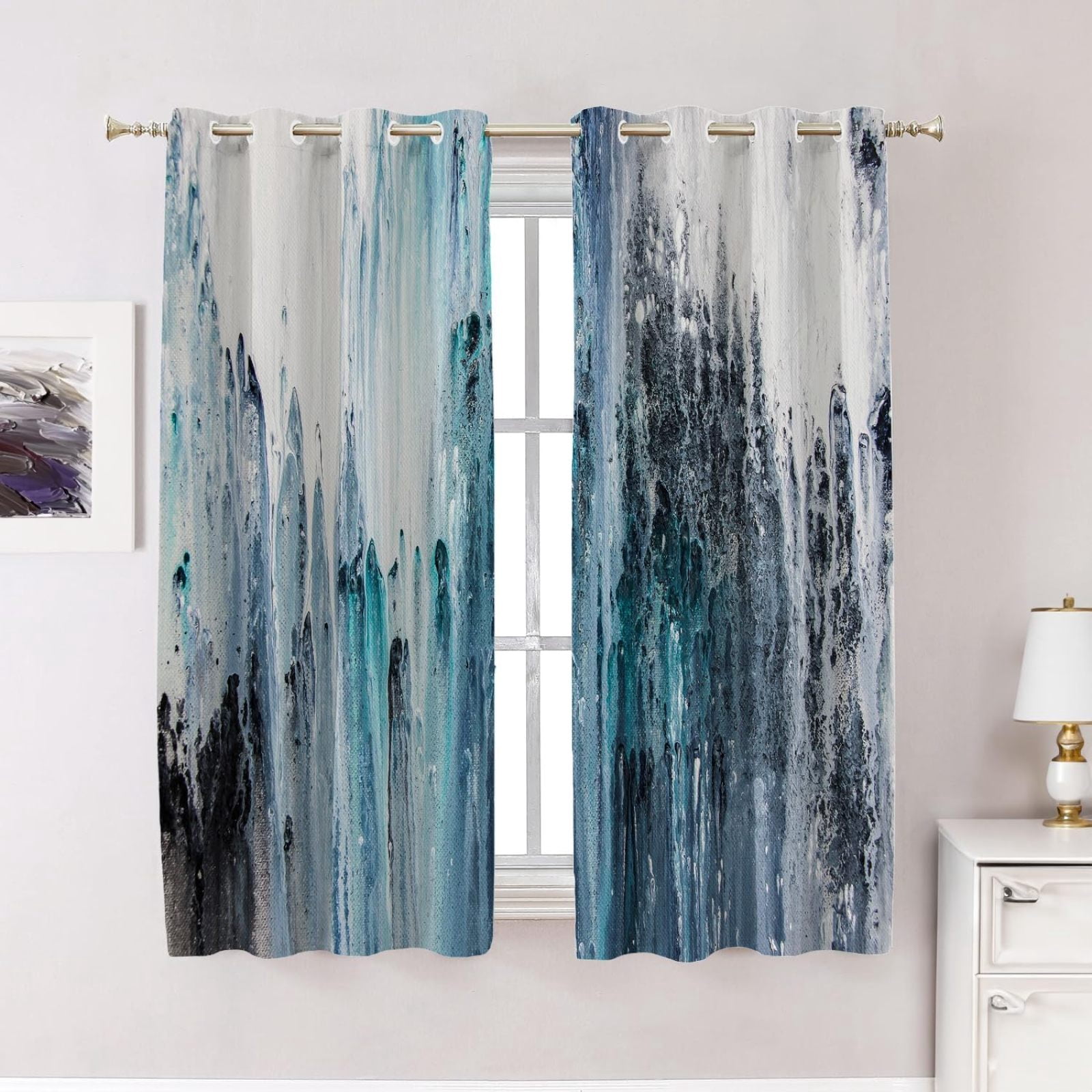 Blue And White Bedroom Curtains, Abstract Blue Black Grey And White ...
