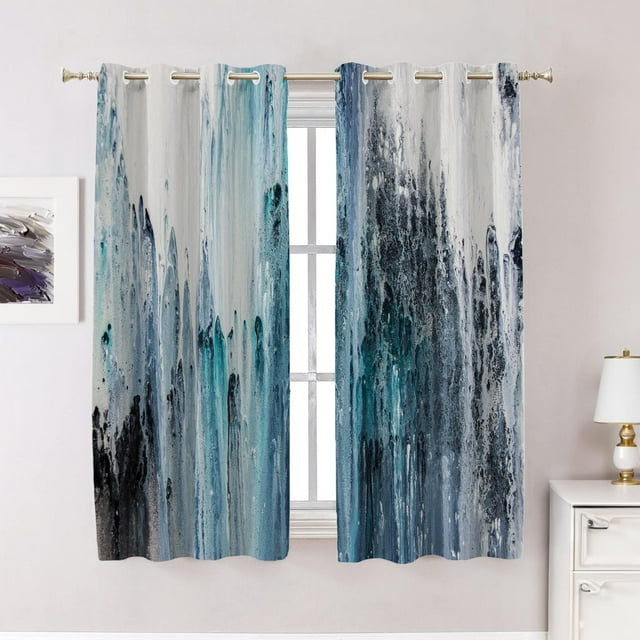 Blue And White Bedroom Curtains, Abstract Blue Black Grey And White