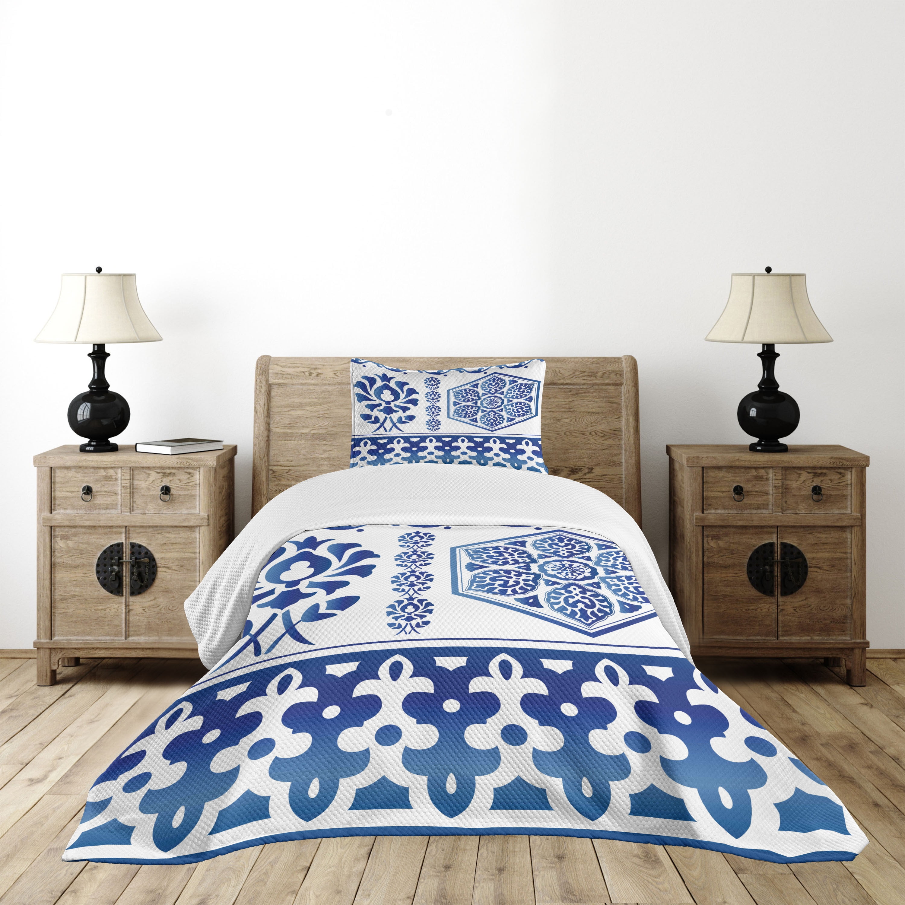 Blue and deals white bedspread