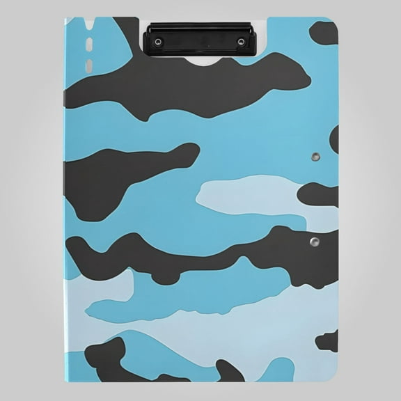 Blue White Black Camouflage Foldable Binder Folder Clipboard with Pen Slot Double Clips A4 Size File Storage