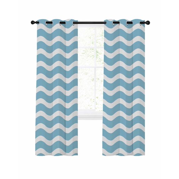 Blue White Blackout Curtains, Light Blocking Print Window Curtains, Modern Abstract Waves Water Ripple Striped Thermal Insulated Window Drapes for Living Room Kitchen Cafe 2 Panels, 84"W x 63"L