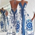 thumbnail image 1 of Blue & White Boho Maxi Dress With Spaghetti Straps, V-Neck, Backless Tie Detail And Ruffle Hem, 1 of 8