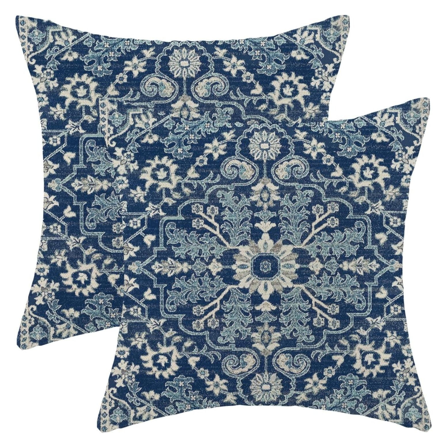 Blue White Boho Pillow Covers 24x24 Set of 2 Persian Carpet Design Decorative Boho Throw Pillows Linen Farmhouse Bohemian Cushion Pillow Covers for Sofa Couch Outdoor Decor Walmart