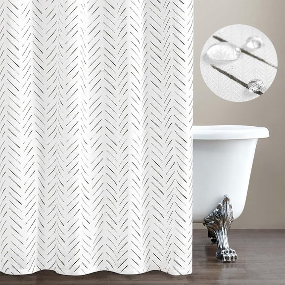 Blue and White Boho Shower Curtain Herringbone Zig Zag Fabric Shower Curtains for Bathroom Bohemian Farmhouse Modern Arrow Geometric Shower Curtain Set with Hooks Waterproof 72x72 inches