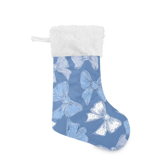 Blue White Bows with Polka Dots Christmas Stockings Large Capacity 18 inch Gift Bag with Hook Xmas Holiday Decor 1 Pack
