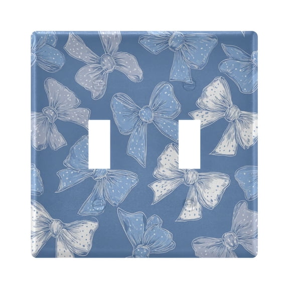 Blue White Bows with Polka Dots Light Switch Cover Electrical Outlet Cover Replaceable Wall Plates 2-Gang