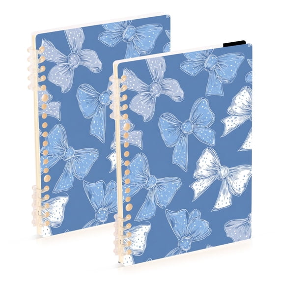 Blue White Bows with Polka Dots Notebook Detachable Coil Notebook Diary Plan Book A5 Size 60 Pages 1 Pack