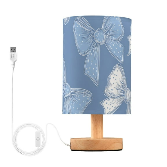 Blue White Bows with Polka Dots Table Lamp with USB Port LED Warm Light Lamp Night Light Home Decor