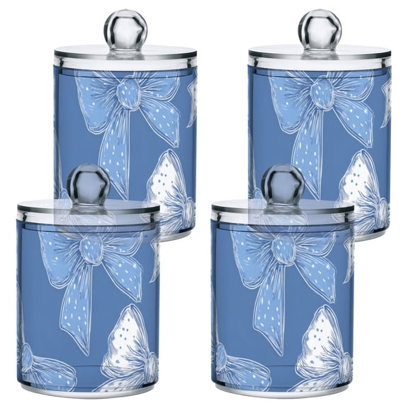 Blue White Bows with Polka Dots Translucent Plastic Cans Storage Canisters with Lid Set of 4