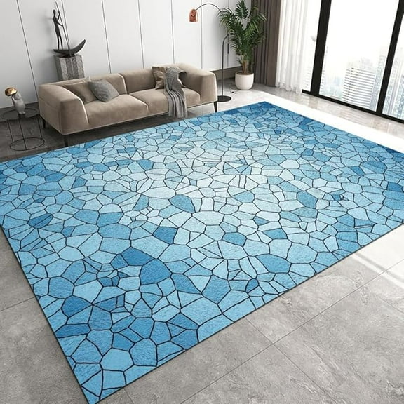 Blue And White Broken Tiles Pattern Area Rug, Modern Style Minimalist Design Bedroom Rugs, Soft Living Room Carpet, Kitchen Balcony Office Rug 2 x 3ft