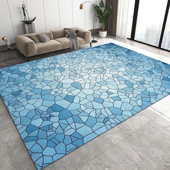 Blue And White Broken Tiles Pattern Area Rug, Modern Style Minimalist Design Bedroom Rugs, Soft Living Room Carpet, Kitchen Balcony Office Rug 5 x 7ft