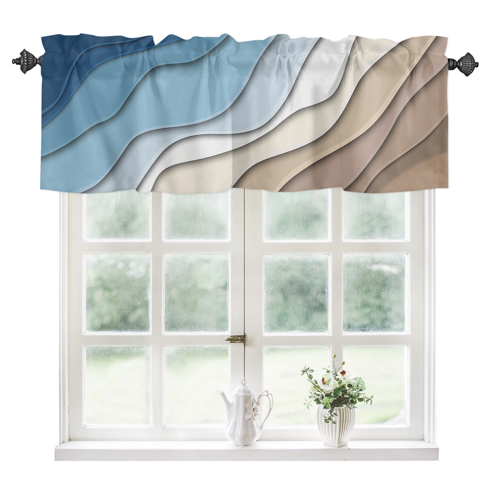 Blue White Brown, Kitchen Valances for Windows 54x18 Inch Kitchen