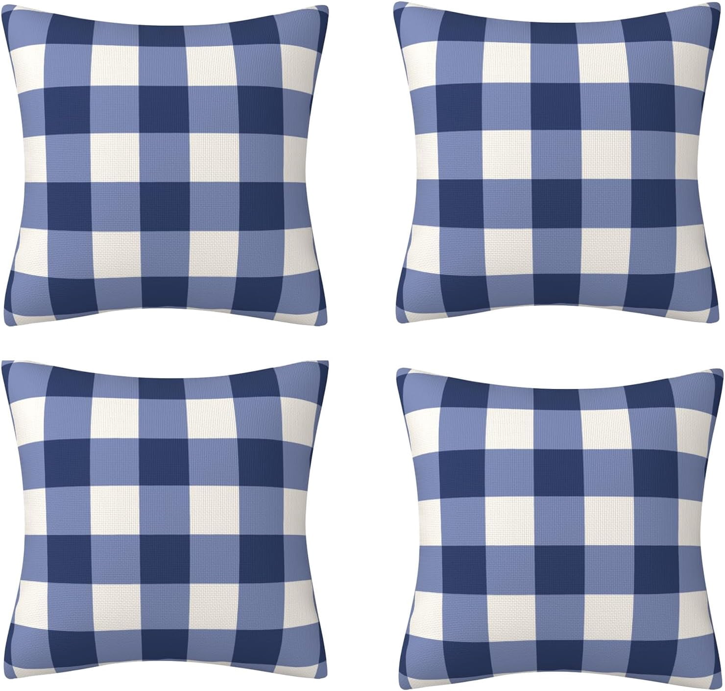 Blue and White Buffalo Check Plaid Throw Pillow Covers Farmhouse Decorative Throw Pillow Case Indoor Outdoor Cushion Cover Pillowcase for Sofa 16 x 16 Inch Set of 4